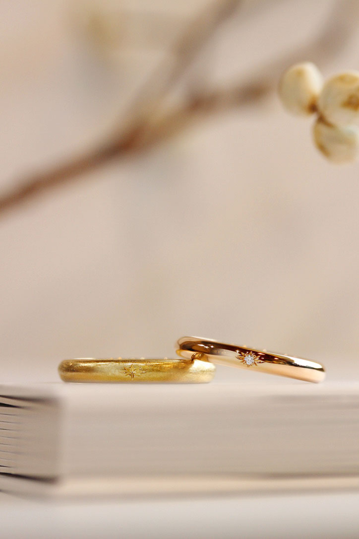 ピンクゴールド、ゴールドのコスモスマリッジリング(S様オーダーメイド結婚指輪)