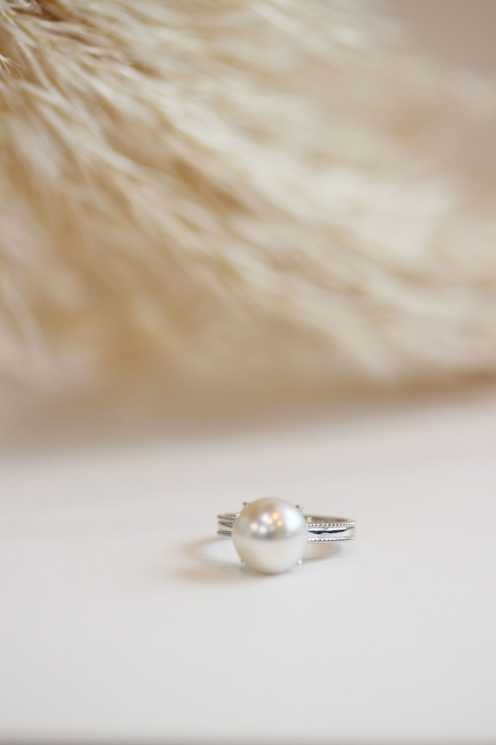 ミル打ちが映える、可憐なパールリング(お客様オーダーメイド指輪)
