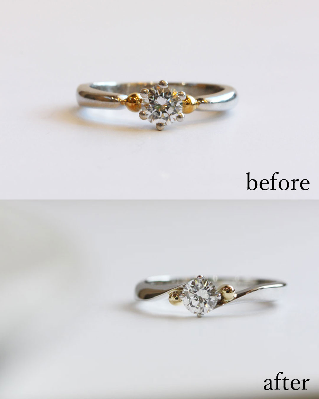 エンゲージリングのリフォーム事例｜爪を低くして日常使いへ
